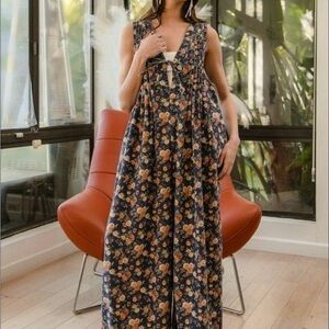 Plus Size Bibi Denim/Floral Jumpsuit